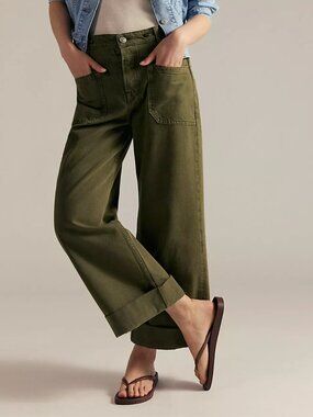 Free Peopel Palmer Cuffed Jeans in Army Green | Size 28